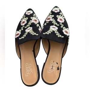 Franco Sarto Black and Pink Embroidered Mules Size 9.5